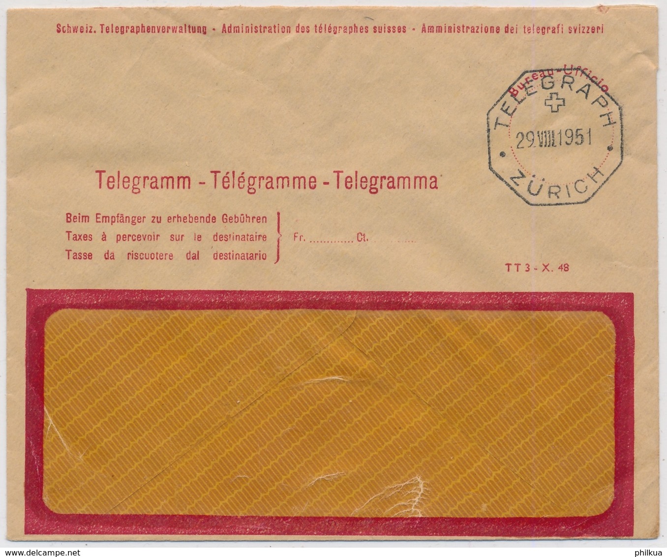 1951 Telegramm Brief Mit Telegrafenstempel TELEGRAPH ZÜRICH - Telegrafo