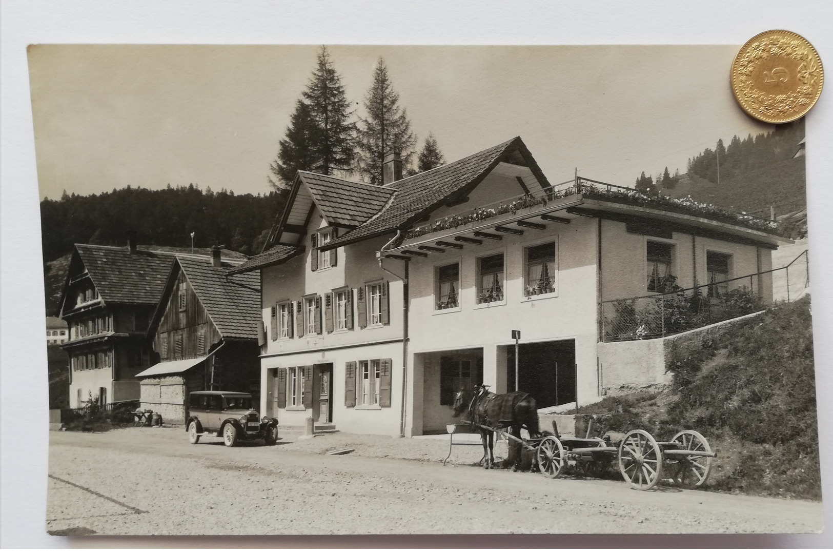 Innerthal SZ, Gasthaus Post, Auto, Fuhrwerk, 1925 - Other & Unclassified