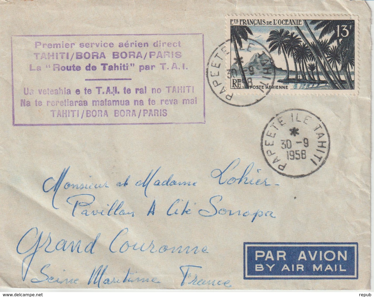 Polynésie 1er Service Aérien Tahiti Paris - Lettres & Documents