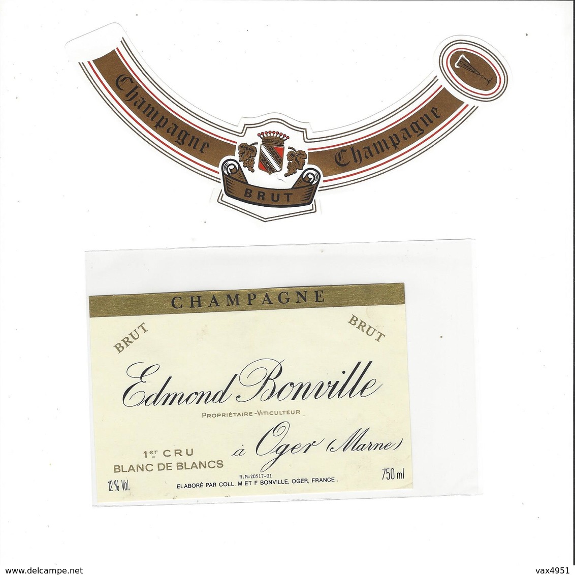 ETIQUETTE   CHAMPAGNE EDMOND BONVILLE A OGER  ***   RARE A SAISIR ****** - Champagne