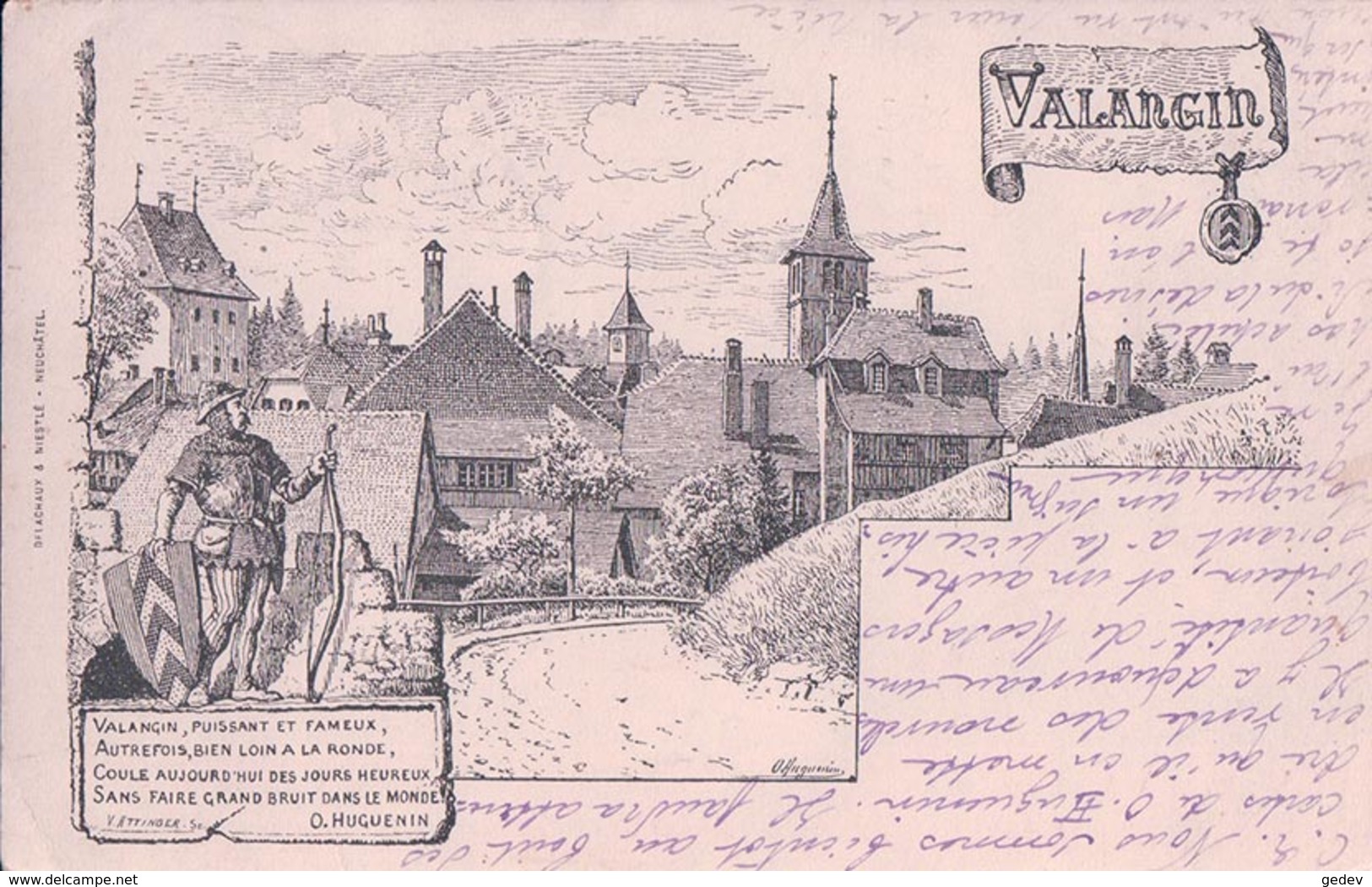 Valangin NE, Dessin De O. Huguenin, Litho (1.2.1899) Pli - Valangin