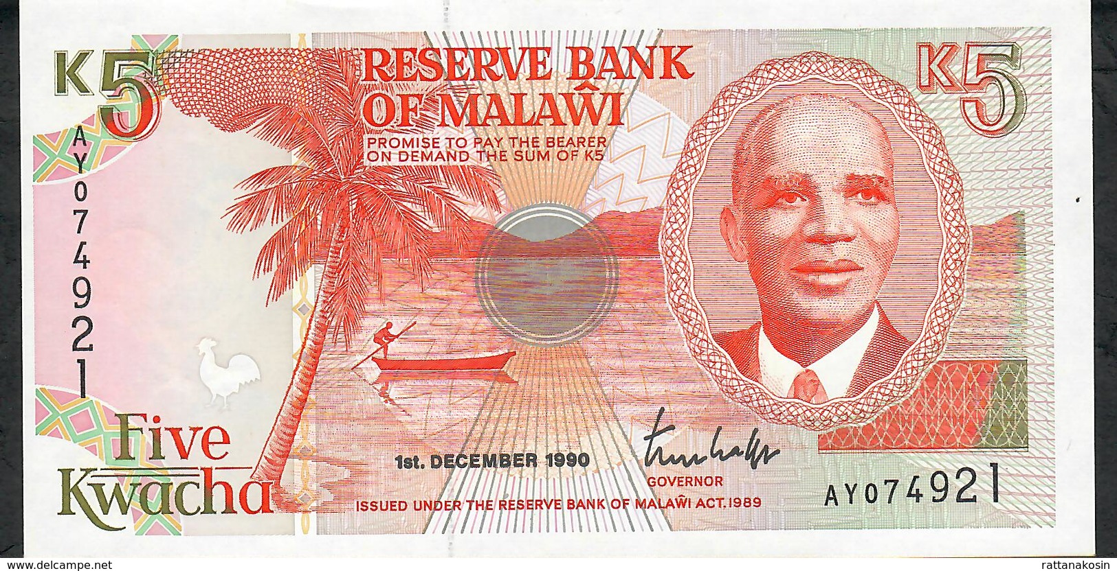 MALAWI P24a 5 KWACHA 1990 # AY UNC. - Malawi