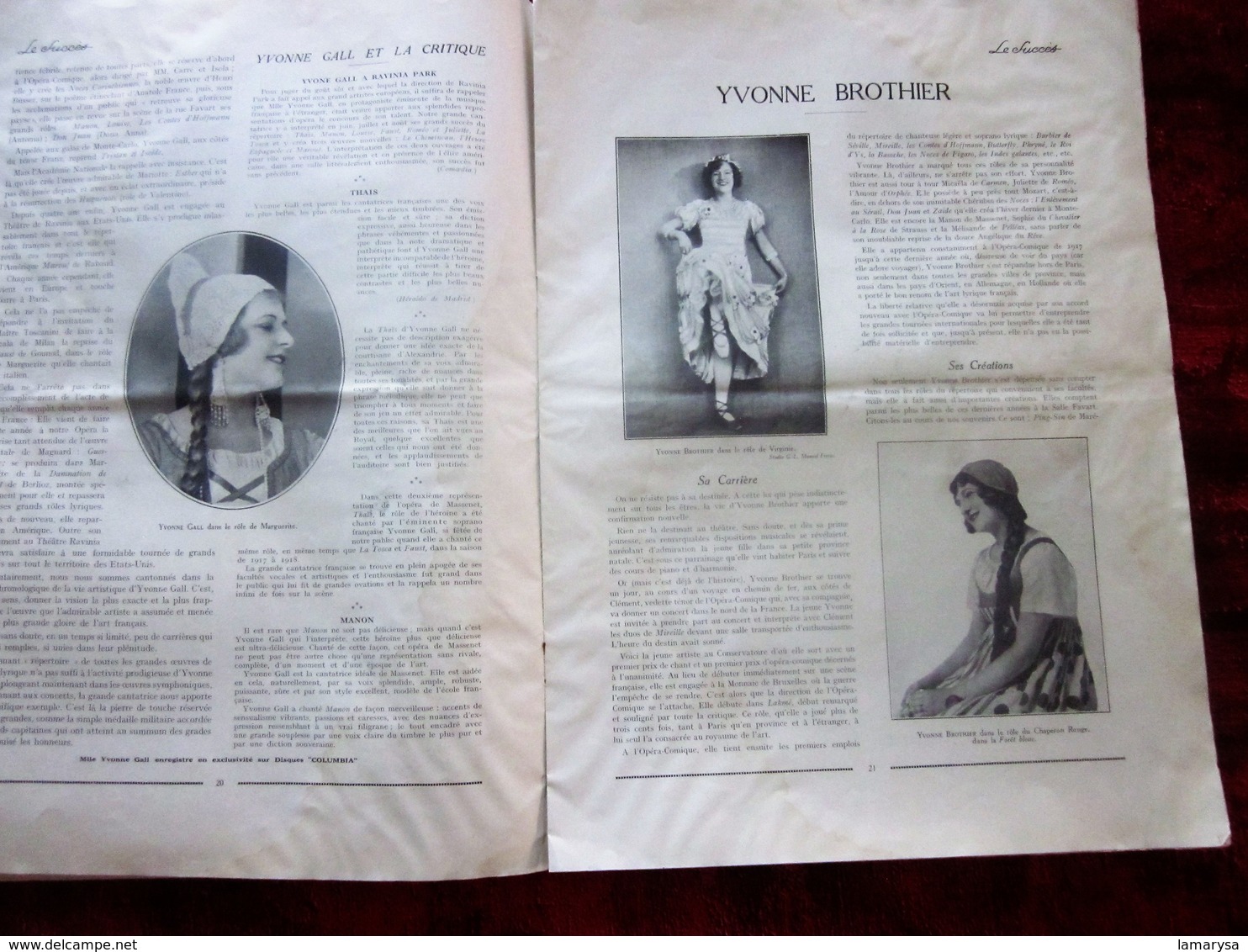 1931" LE SUCCÈS "LES INTERPRÈTES ART LYRIQUE THÉÂTRE SPECTACLES PROGRAMME-CONCERT  LETTRE-ART-SPORT-MODE PUB- D-8 DELAGE