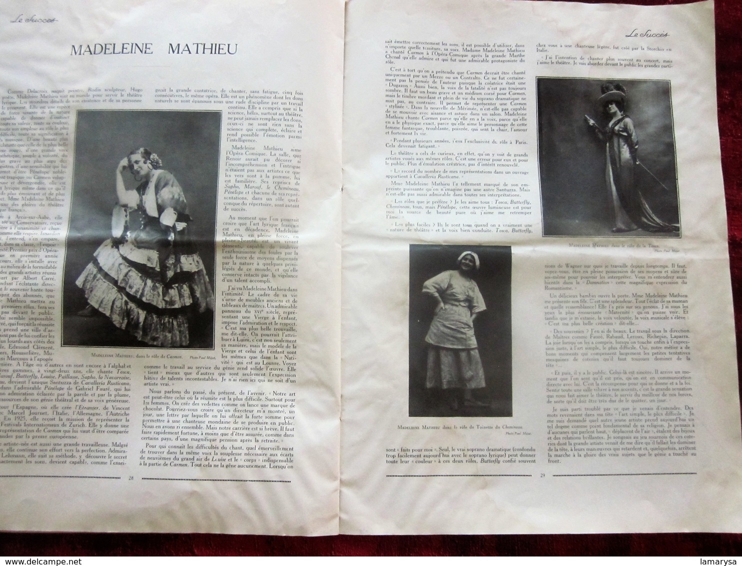 1931" LE SUCCÈS "LES INTERPRÈTES ART LYRIQUE THÉÂTRE SPECTACLES PROGRAMME-CONCERT  LETTRE-ART-SPORT-MODE PUB- D-8 DELAGE