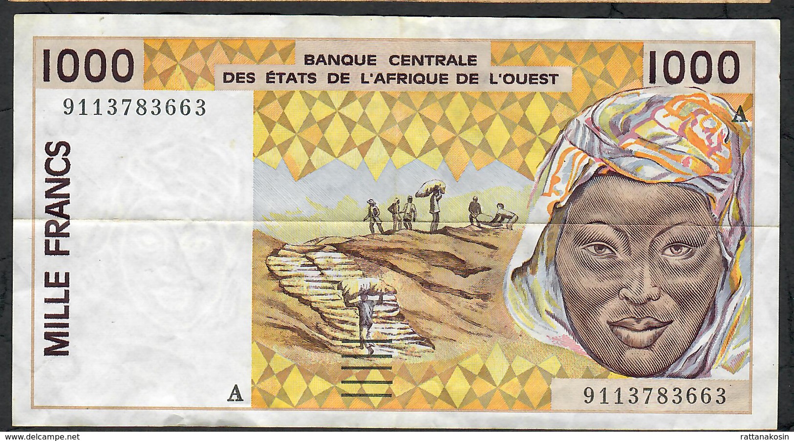 IVORY COAST  W.A.S. P111Aa 1000 FRANCS (19)91 1991 FIRST DATE VF CLEAN FOLDS NO P.h. - Côte D'Ivoire