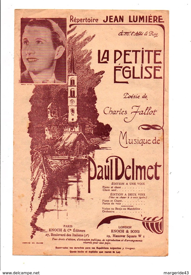 PARTITION LA PETITE EGLISE CHARLES JALLOT / PAUL DELMET - Partitions Musicales Anciennes