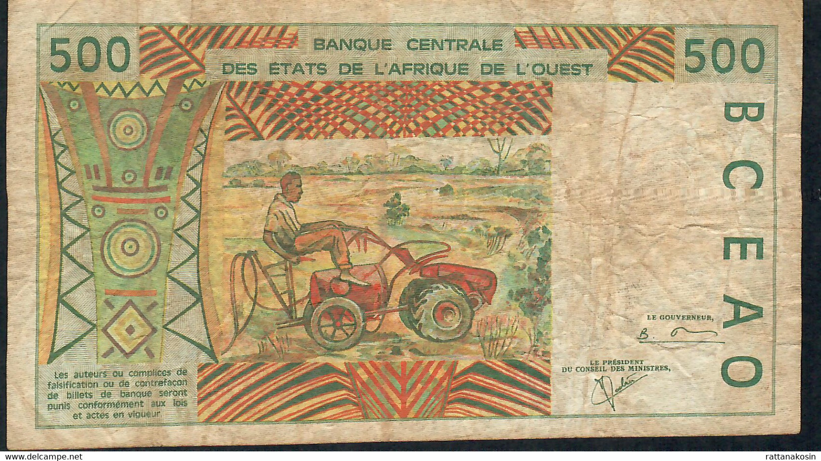 W.A.S. MALI P410Dj 500 FRANCS (20)00 2000 FOLDS NO P.h. F-VF - États D'Afrique De L'Ouest