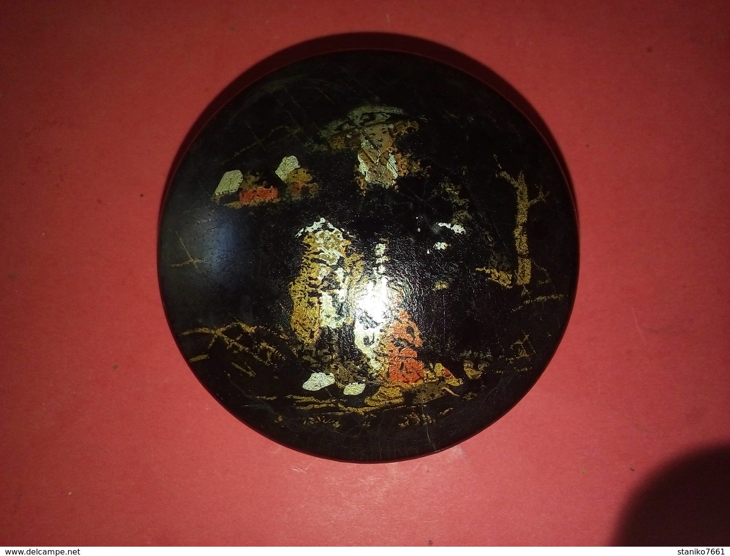 JOLIE ANCIENNE BOITE RONDE EN PAPIER MÂCHE CARTON BOUILLI Motif Asiatique FIN XIXème Début XXème ? - Boîtes/Coffrets