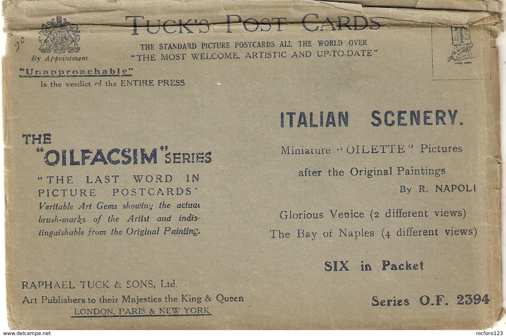 Italian Scenary. Group Of Five (5)  Tuck Oiette Connoisseur  Postcards + Iriginal Packet(one PC Missing For The Complete - Tuck, Raphael