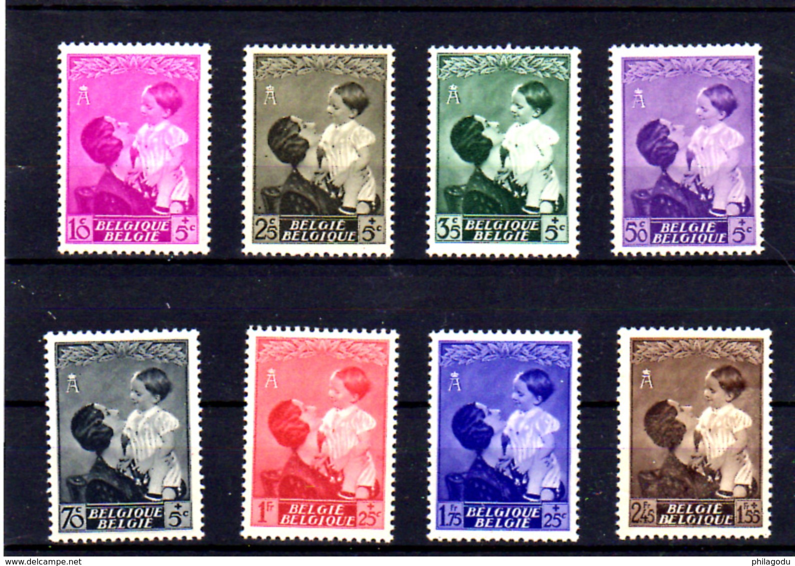 1937   Belgique ,Reine Astrid Et Le Prince Baudouin,  447 / 454** - Sellos