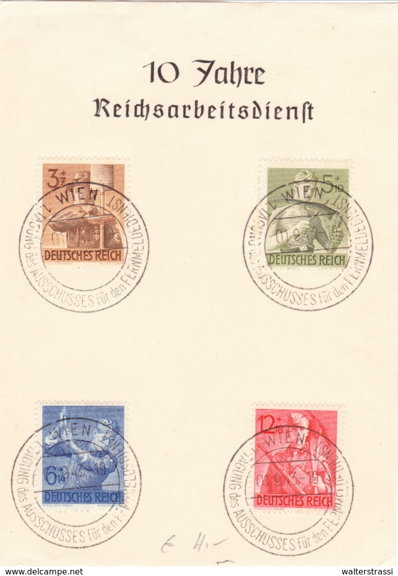 III. Reich, Blatt " 10 Jahre Reichsarbeitsdienst ", Stempel: Wien1. Tagung Des Ausschusses Für Fernmeldedienst - Briefe U. Dokumente