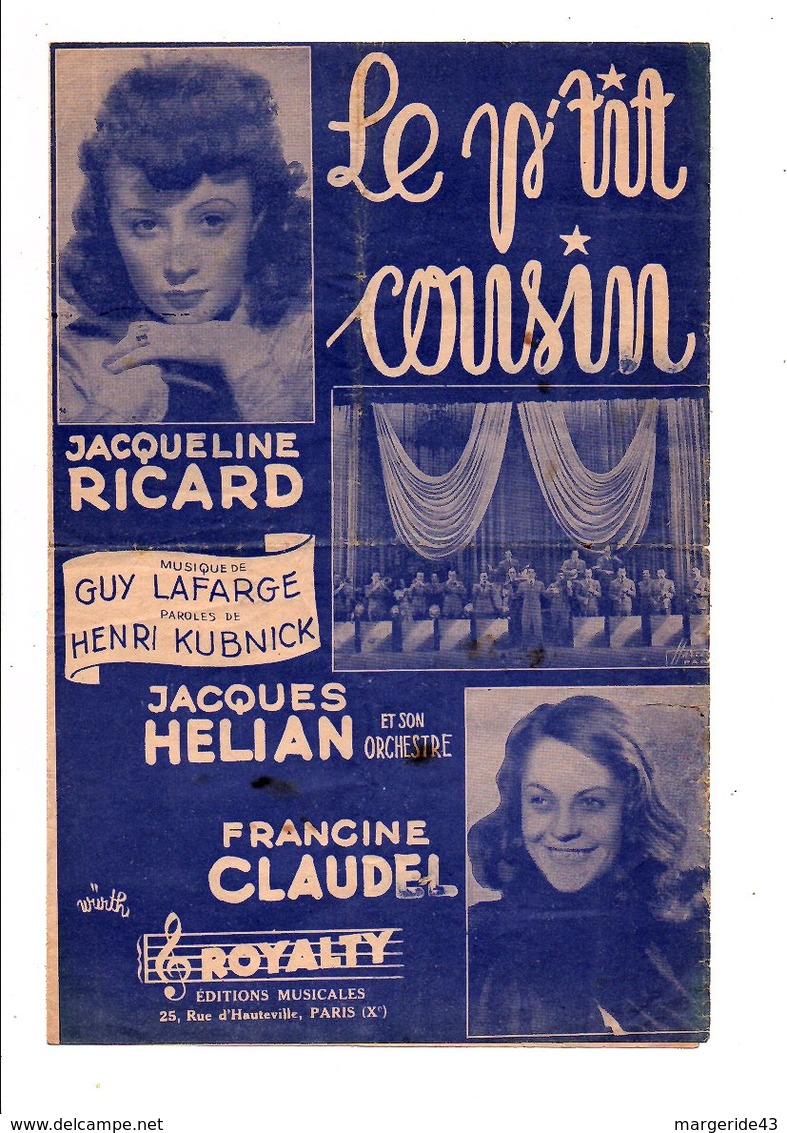 PARTITION LE P'TIT COUSIN HENRI KUBNICK / GUY LAFARGE - Partitions Musicales Anciennes