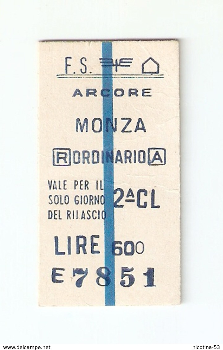 BIGL--00060-- BIGLIETTO FERROVIE DELLO STATO-ANDATA E RITORNO ORDINARIO- ARCORE-MONZA-  08-9-1982 - Europa
