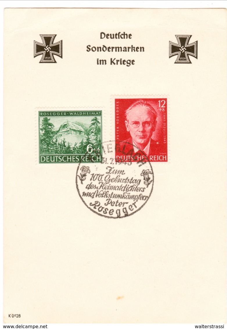 III. Reich,  Blatt " Deutsche Sondermarken Im Kriege ", Peter Rosegger - Covers & Documents