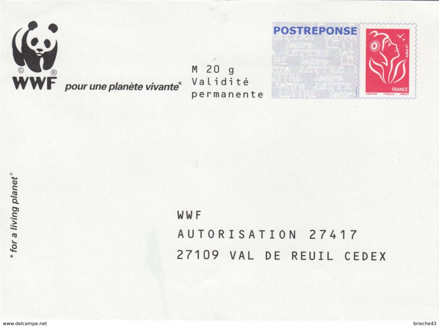 FRANCE- LETTRE  ENTIER POSTAL  PAP MARIANNE DE LAMOUCHE - WWF   / 1 - Andere & Zonder Classificatie