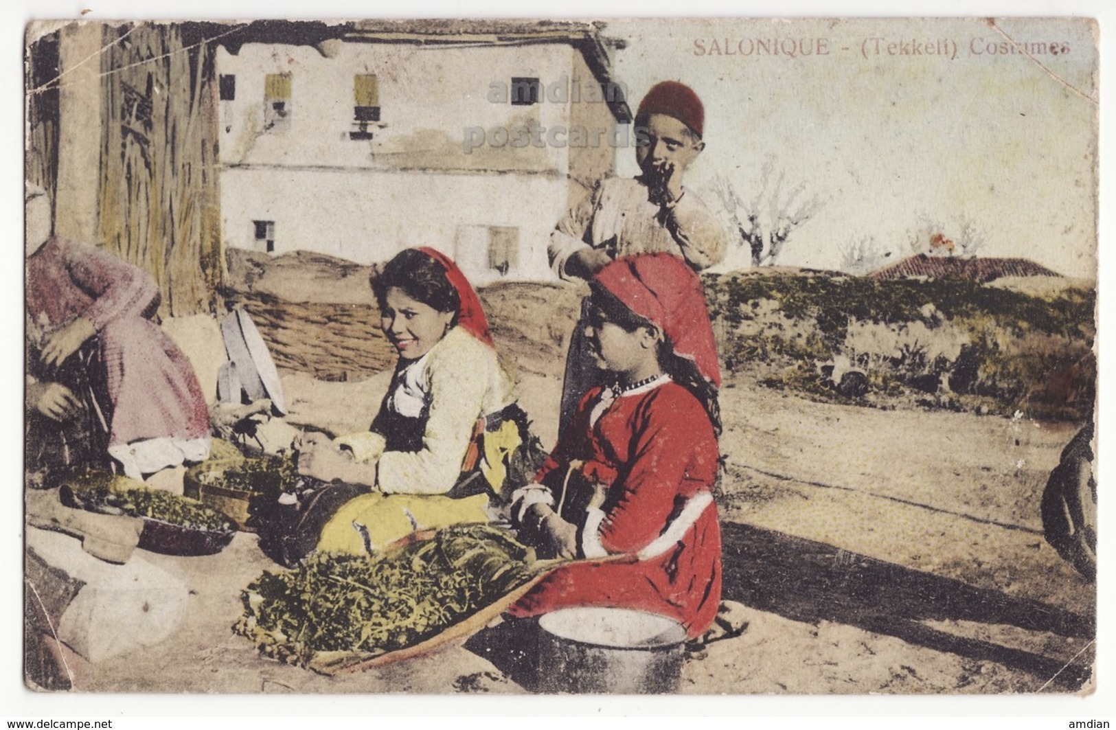 GREECE GRECE, THESSALONIKI, TEKKELI, ETHNIC COSTUMES, Antique C1910s SALONICA Vintage Postcard - SALONIQUE - Grecia