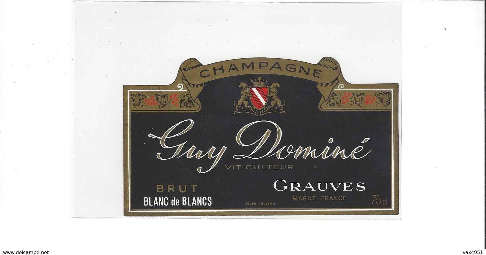 ETIQUETTE  CHAMPAGNE  GUY DOMINE A GRAUVES  ****   RARE  A  SAISIR * - Champagne