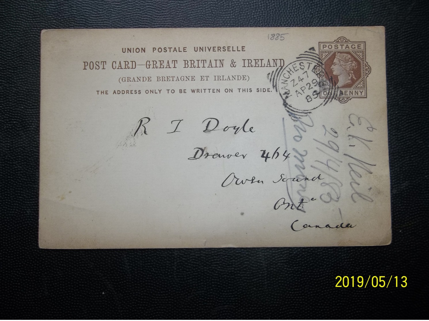 Great Britain: 1885 Postal Card To Canada (#YQ9) - Other & Unclassified