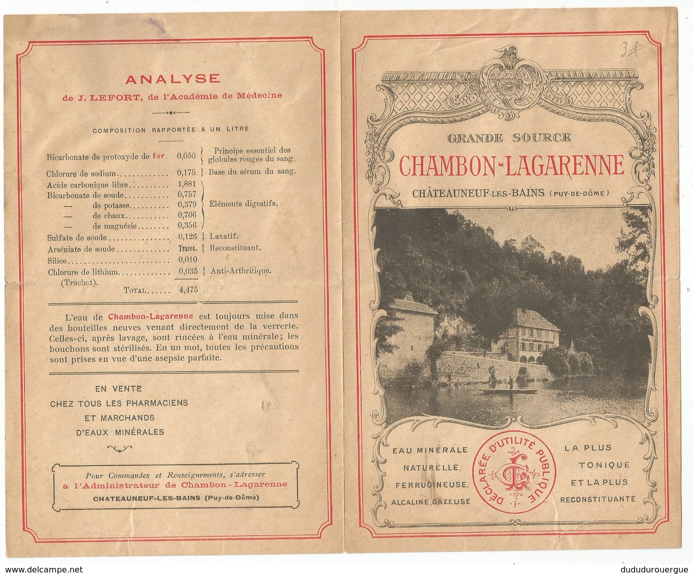 CHATEAUNEUF - LES - BAINS : GRANDE SOURCE CHAMBON - LAGARENNE - Werbung