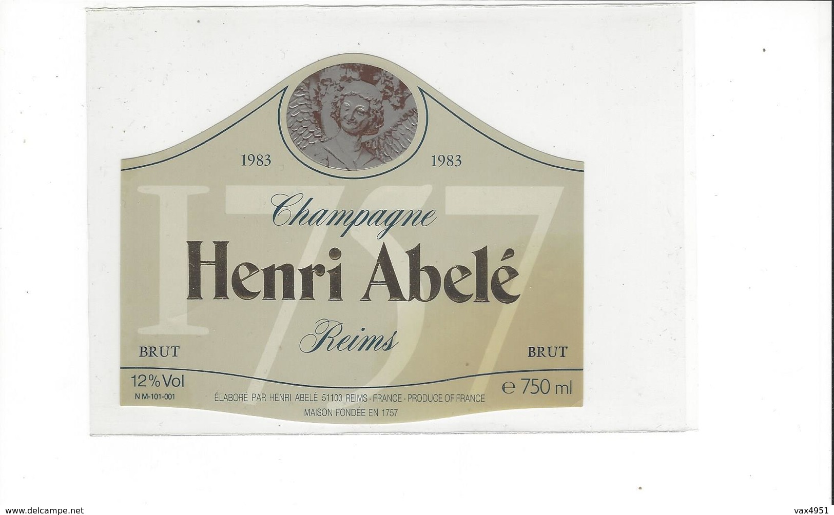 ETIQUETTE CHAMPAGNE  MILL 1983  ANGE   PAR HENRI ABELE   REIMS  ****  RARE    A  SAISIR   ****** - Champagne