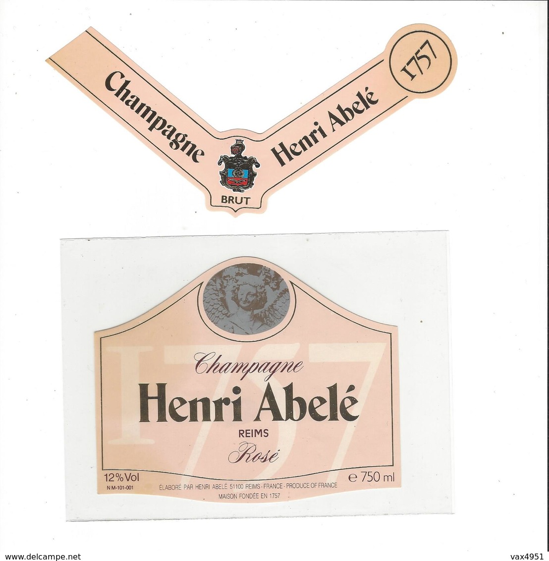 ETIQUETTE CHAMPAGNE  ROSE   ANGE   PAR HENRI ABELE   REIMS  ****  RARE    A  SAISIR   ****** - Champagne