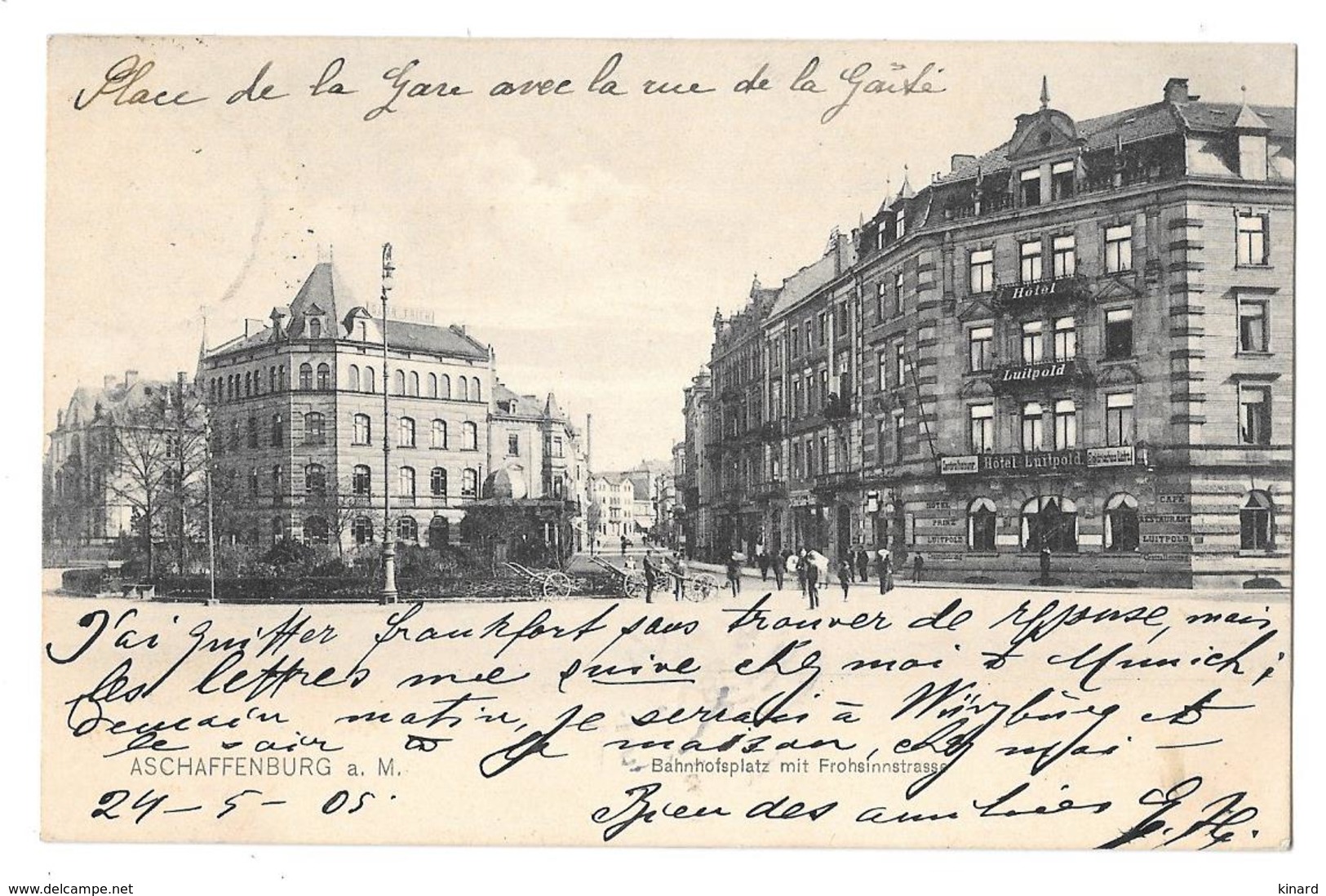 CPA.  ALLEMAGNE.. .  ASCHAFFENBURG....  GUTER ZUSTAND..BAHNHOFSPLATZ MIT FROHSINNSTRASSE..1906...  SCAN - Aschaffenburg