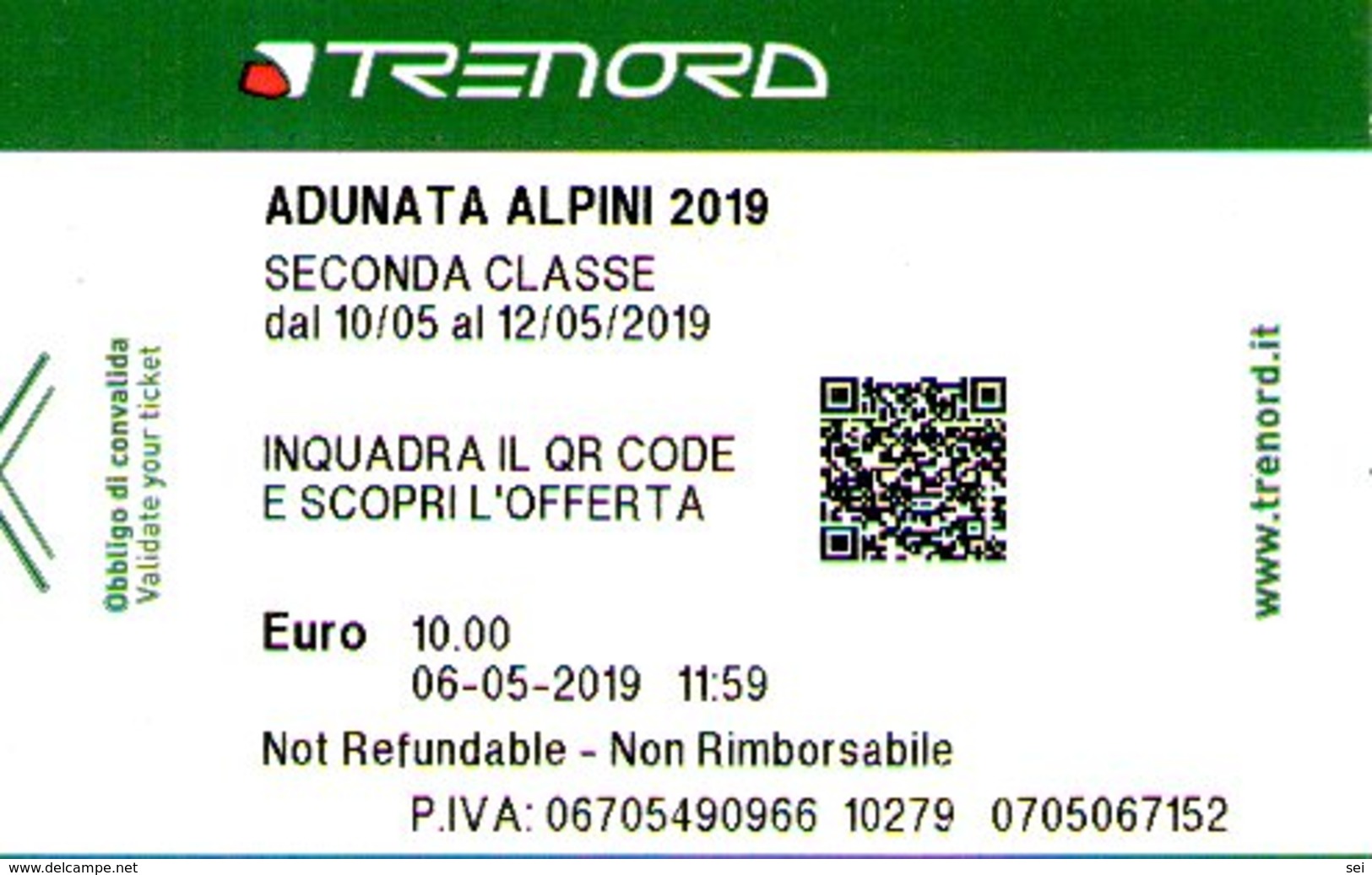 B 2486 -  92° Adunata Alpini  Milano, Biglietto Trenord - Railway