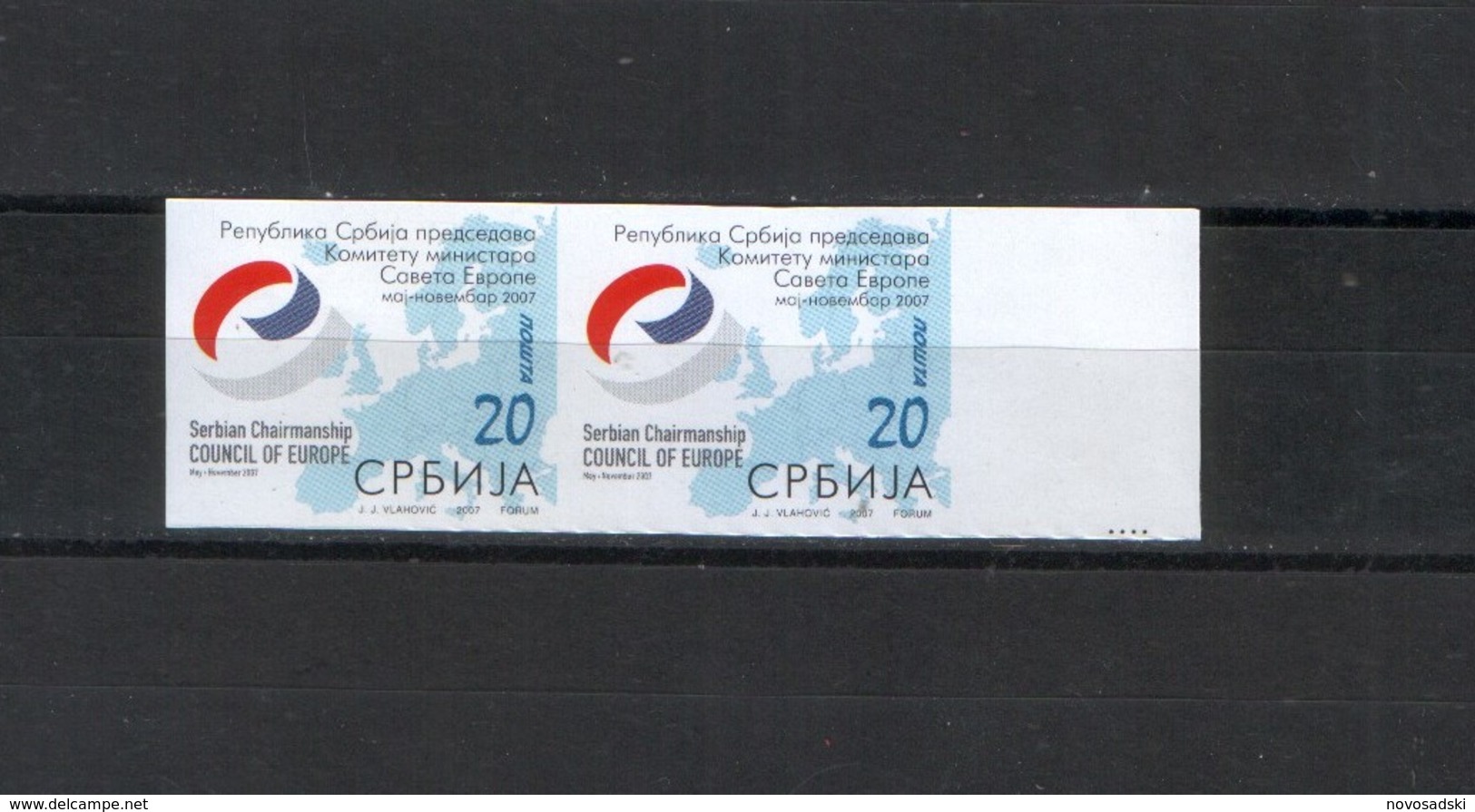 Serbia 2007, Serbian Chairmanship Council Of Europe, Imperforated In Pair - Serbien