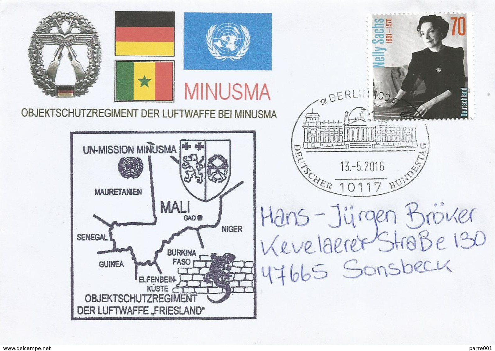 Germany 2016 MINUSMA Peacekeeping Mali Nelly Sachs Nobel Prize Literature Cover - Militaria