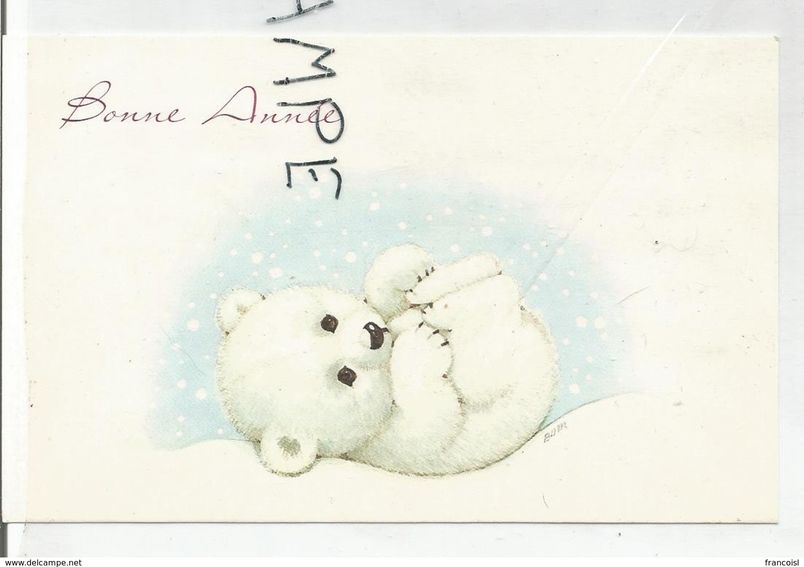 Carte De Vœux. Bonne Année. Ourson Roulé En Boule Dans La Neige. - Nouvel An