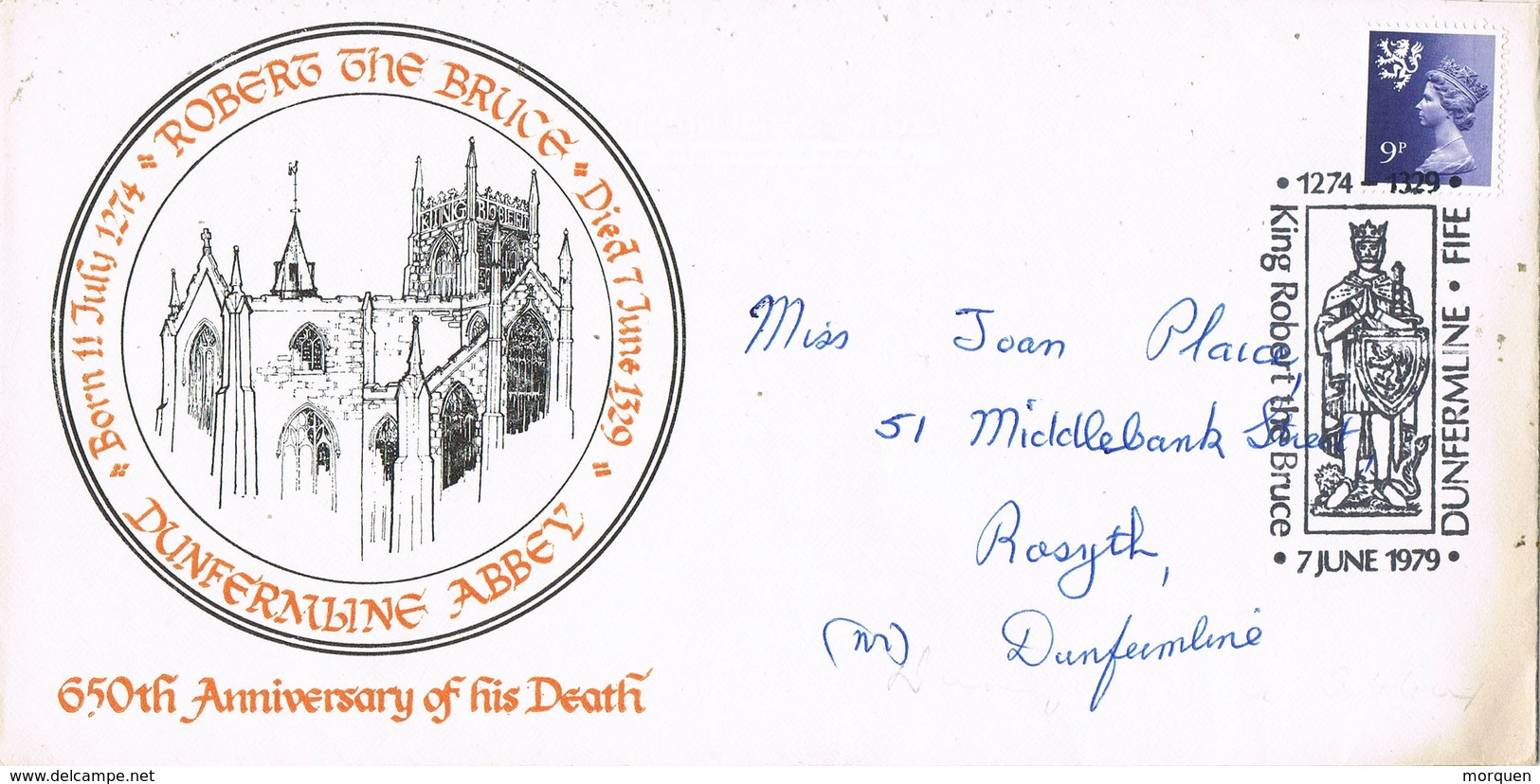 32710. Carta DUNFERMLINE (Fife) England 1979. 650 Anniversary Death ROBERT The BRUCE - Cartas & Documentos