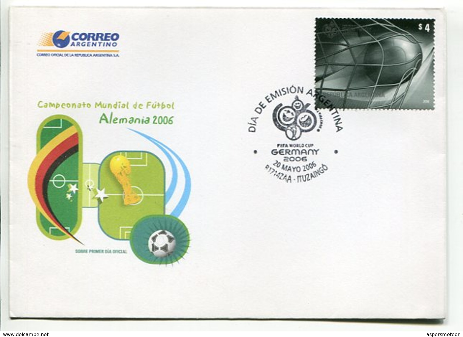 CAMPEONATO MUNDIAL DE FUTBOL - ALEMANIA 2006. ARGENTINA 2006 SOBRE PRIMER DIA FDC ENVELOPE - LILHU - 2006 – Alemania