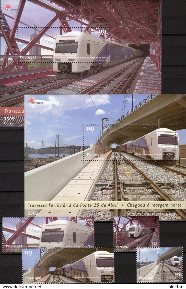 Zug-Brücke 1999 Portugal 2358/1+Blocks 154/5 ** 19€ Eisenbahn/Tejo Bridge Hojita M/s Trains Blocs Sheets Bf Railway - Tramways