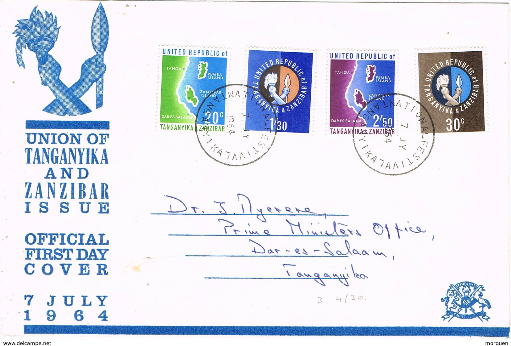 32717. Carta F.D.C. DAR ES SALAAM (Union Tanganika Y Zanzibar) 1964 - Tanzania (1964-...)