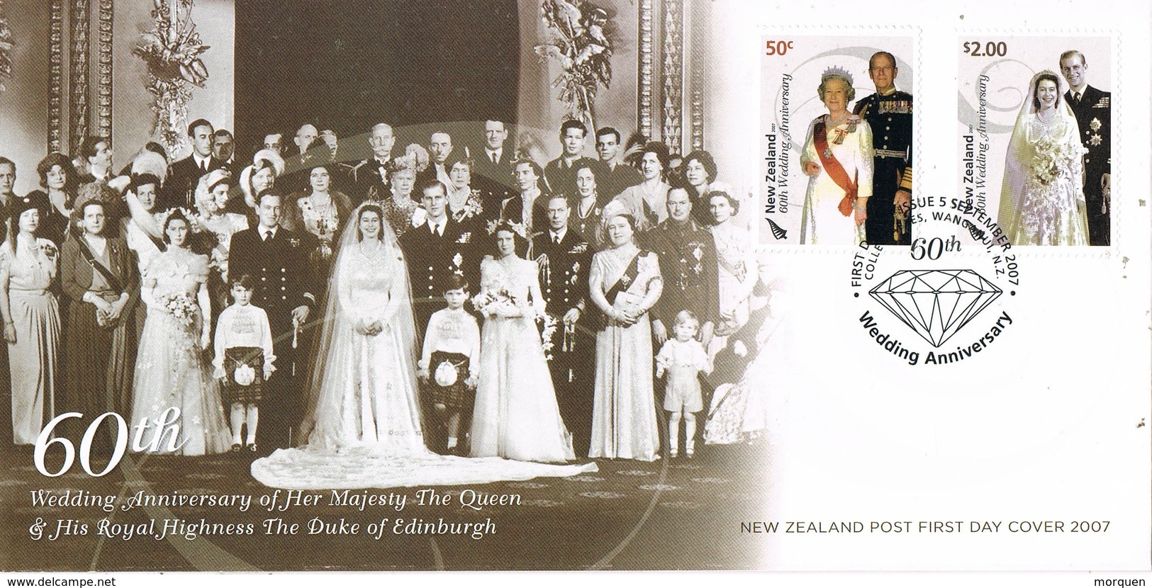 32719. Carta F.D.C. WANGANUI (New Zealand) 2007. 60 Anniversary Wedding Queen Elisabeth - FDC