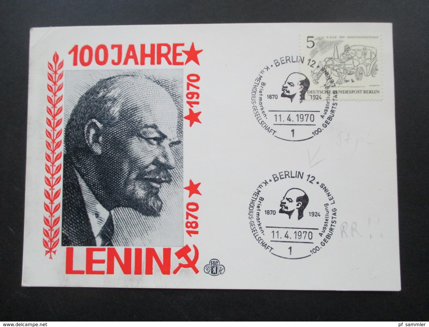 Berlin 1970 Sonderkarte / SST Berlin 12 100. Geburtstag Lenins K. U. Methodius Gesellschaft. Seltener Sonderstempel - Brieven En Documenten