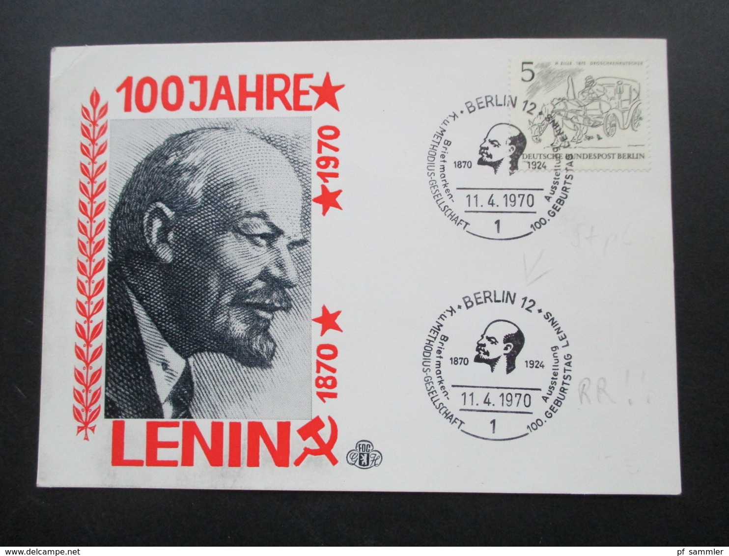 Berlin 1970 Sonderkarte / SST Berlin 12 100. Geburtstag Lenins K. U. Methodius Gesellschaft. Seltener Sonderstempel - Lettres & Documents