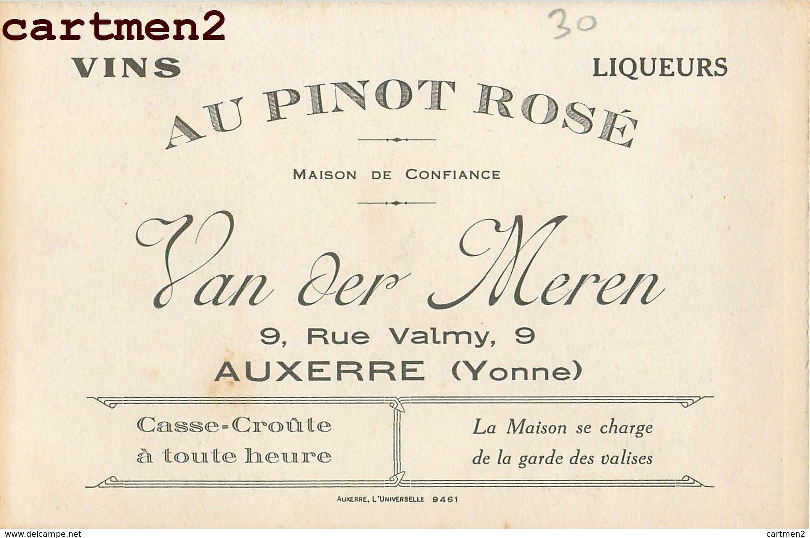 RARE CPA : AUXERRE " AU PINOT ROSE " CAFE VAN DER MEREN 9 RUE VALMY VINS LIQUEURS PHONOGRAPHE MILITAIRES 89 YONNE - Auxerre