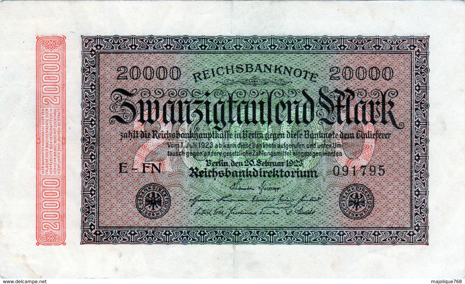 Billet Allemand De 20000 Mark Le 20 Février 1923 - En T T B + - - 20.000 Mark