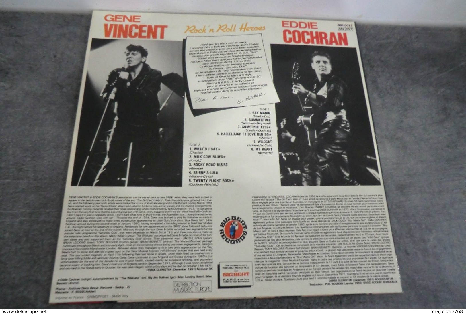 Disque 25 Cm Gène Vincent & Eddie Cochran - Rock' N Roll Heroes Big Beat Records BBR 0023 - Formats Spéciaux