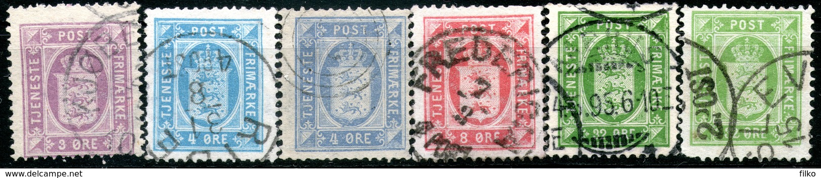 Denmark,Officials(6 Pieces),Tjenestemærke,O/6-O/9,perforation:Tjenestemærker 14x13¾,used As Scan - Officials