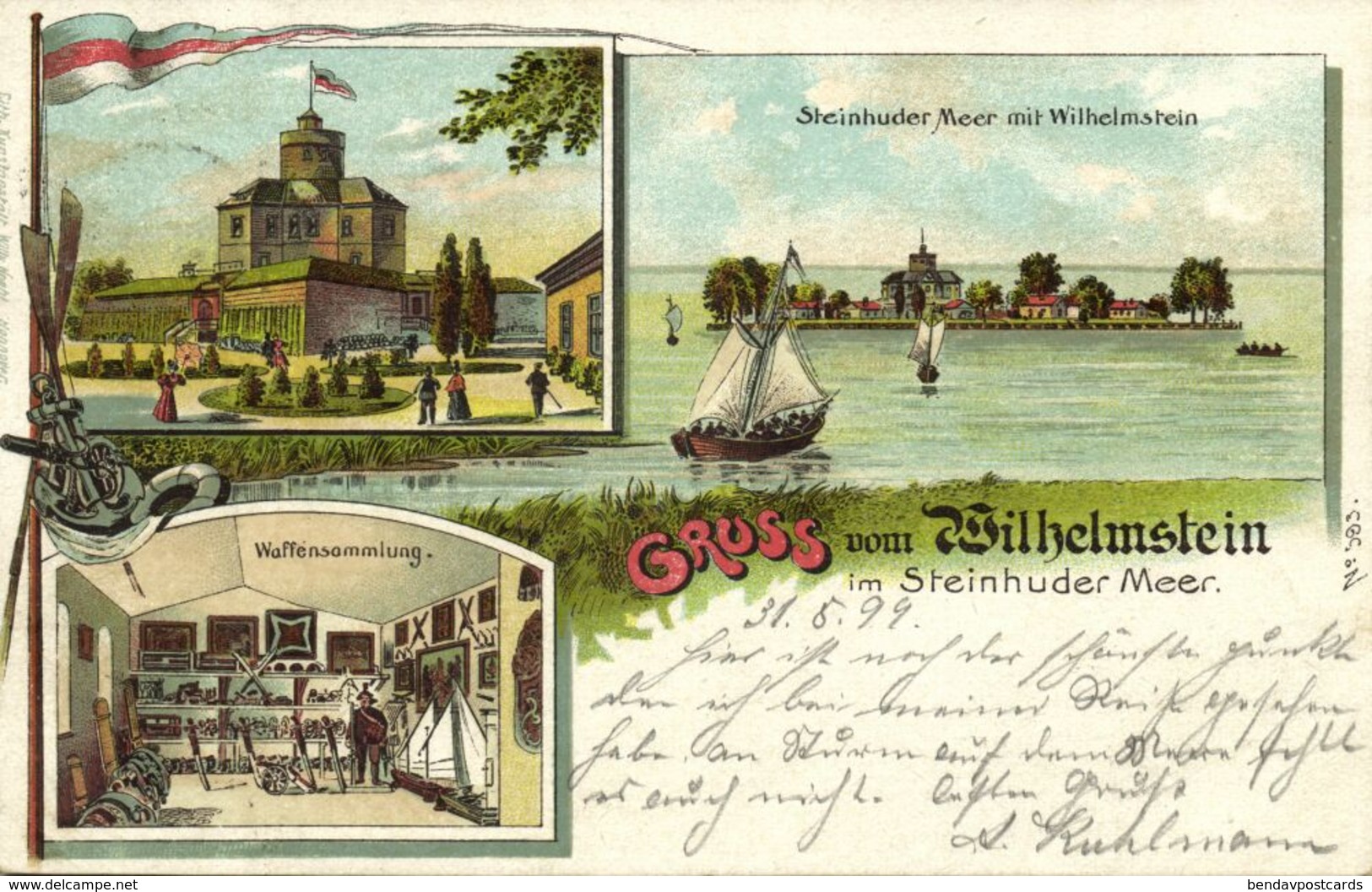 WILHELMSTEIN Im Steinhuder Meer, Mehrbildkarte, Waffensammlung (1899) Litho-AK - Wunstorf