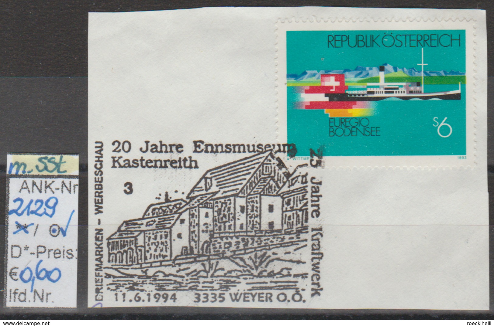 5.5.1993 - SM "Euregio Bodensee-Dampfschiff "Hohentwiel" - O Gestempelt M. Sonderstempel - Siehe Scan (2129o SSt) - Gebraucht