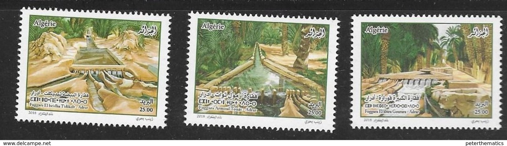 ALGERIA, 2018, MNH,WATER, ENVIRONMENT, WATER IRRIGATION, TREES, 3v - Environment & Climate Protection