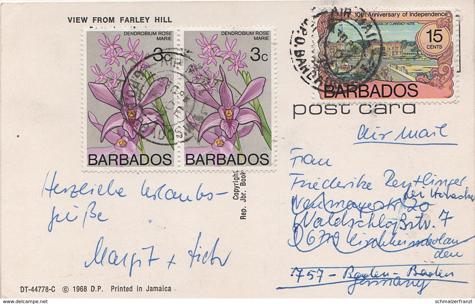 AK Barbados Barbuda View From Farley Hill Antilles West Indies Stamp Timbre Briefmarke Commonwealth British Colony UK - Barbades