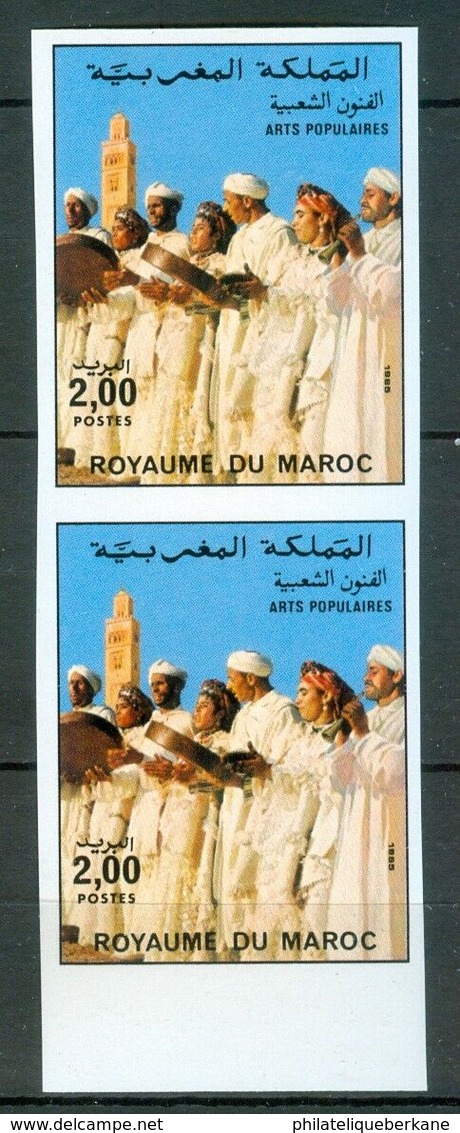 MOROCCO MAROC MAROKKO BLOC DE 2 TIMBRES ARTS POPULAIRES 1985 NON DENTELÉ - Maroc (1956-...)