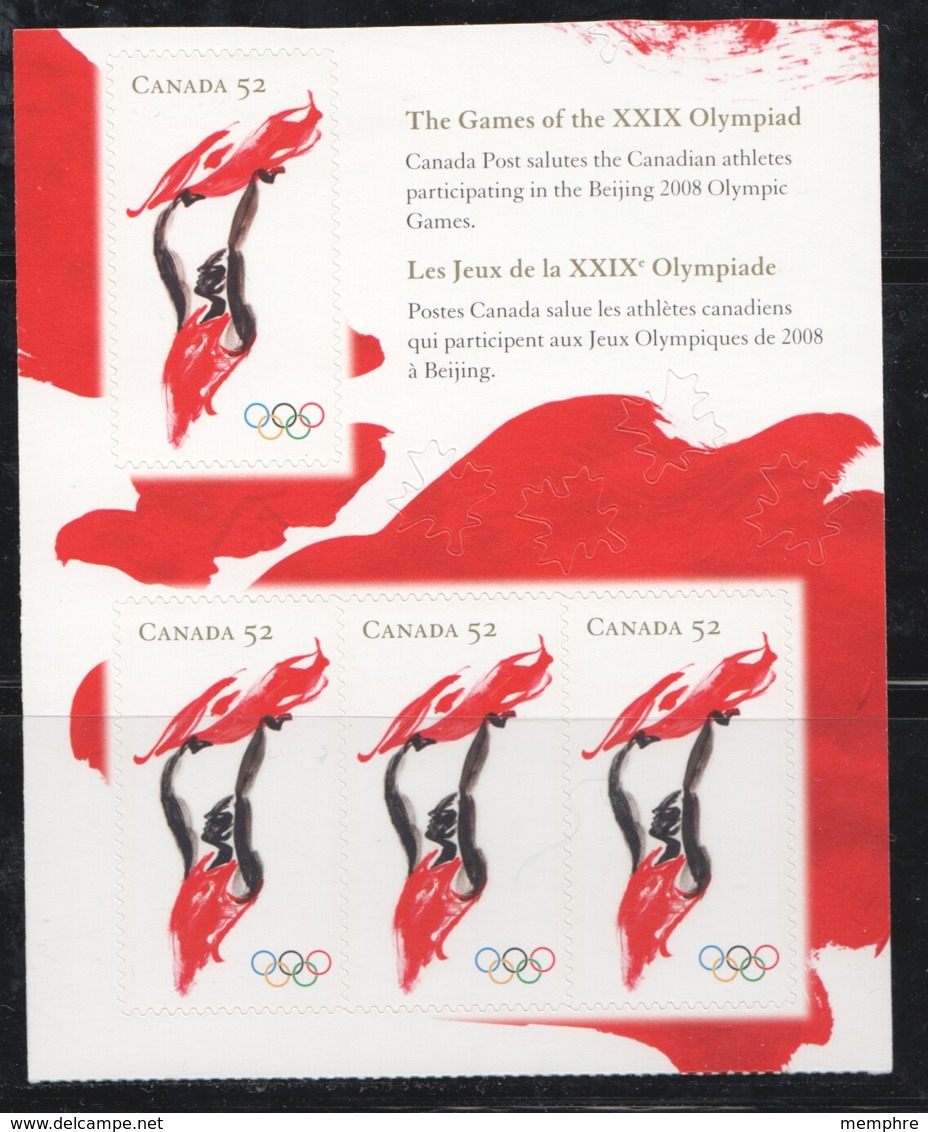 2008  Summer Olympics  Athlete Waving Flag  Booklet Pane Of 3  Sc 2261 - Ungebraucht