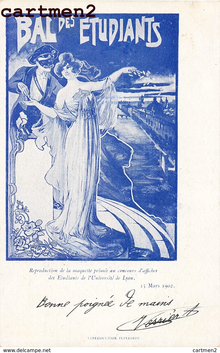 LYON BELLE CPA " BAL DES ETUDIANTS " DESSIN STYLE ART NOUVEAU MAQUETTE CONCOURS D'AFFICHES 15 MARS 1902 HOTEL DIEU QUAI - Autres & Non Classés