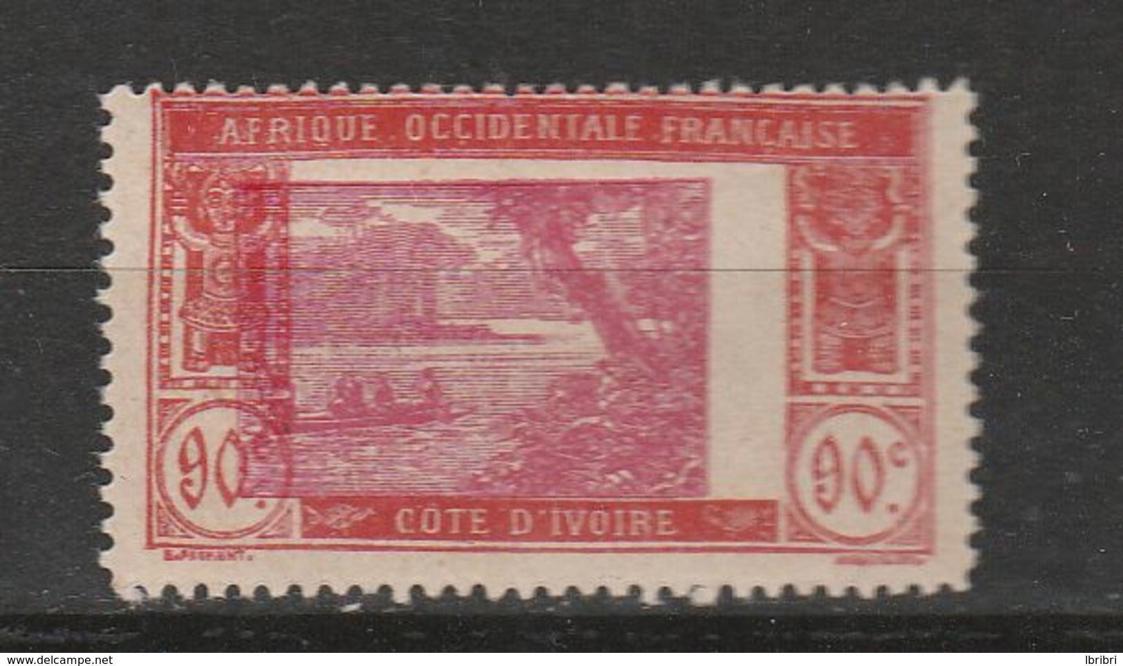 COTE D'IVOIRE N° 81 90C BRIQUE ET ROSE CLAIR TYPE LAGUNE EBRIE CENTRE TRÈS DÉPLACÉ NEUF CHARNIÈRE TRÈS LÉGÈRE - Ungebraucht