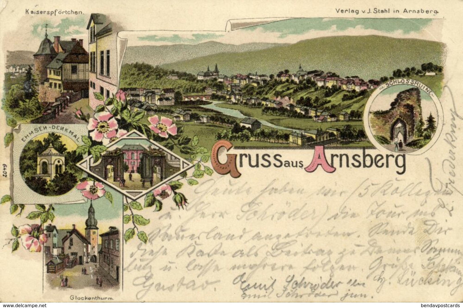 HANN. MÜNDEN, Mehrbildkarte, Kaiserspförtchen, Ehmsen-Denkmal, Glockenthurm (1898) Litho-AK - Arnsberg